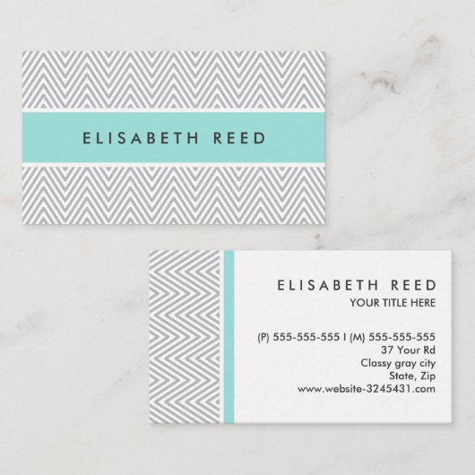 シックな灰色のシェブロンの水の青い専門のプロフィール 名刺 (正面/裏面)