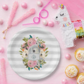 シックな灰色のストライプが付いているかわいらしい水彩画の花 ペーパープレート (パーティー)