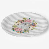 シックな灰色のストライプが付いているかわいらしい水彩画の花 ペーパープレート (アングル)