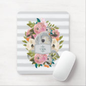 シックな灰色のストライプが付いているかわいらしい水彩画の花 マウスパッド (マウス)