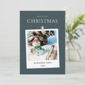 シックな灰色の冬の写真雪だるまメリークリスマス シーズンカード (スタンド正面)