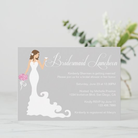 シックな灰色の新婦付添人の昼食会 招待状 (スタンド正面)