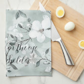 シックな灰色の白い花 キッチンタオル (四つ折り)