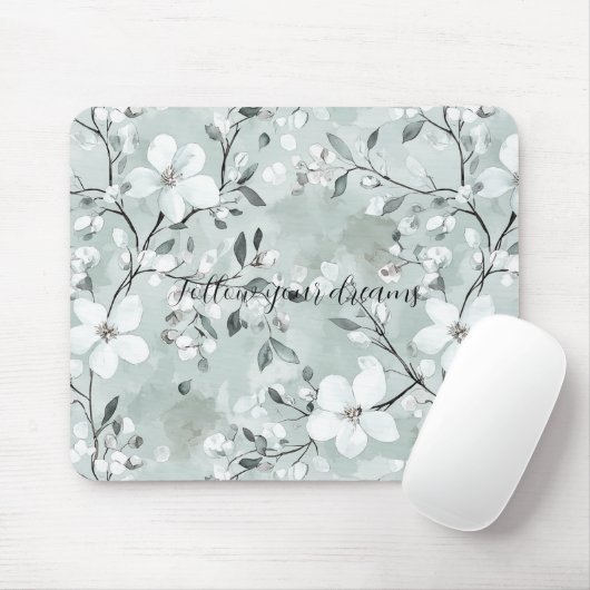 シックな灰色の白い花 マウスパッド (マウス)