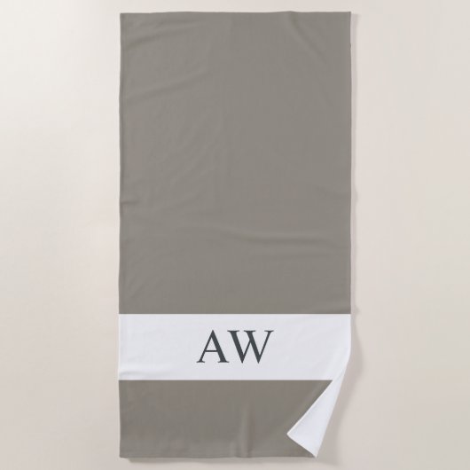 シックな灰色の白モノグラムの ビーチタオル (正面)