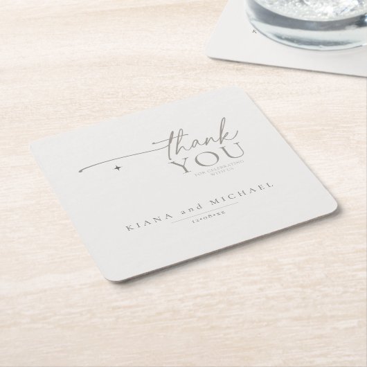 シックな無結婚力の感謝リネンID1020 スクエアペーパーコースター (アングル)