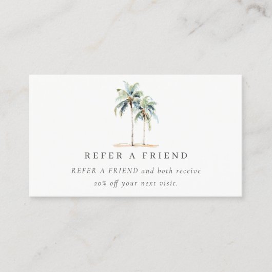 シックな熱帯沿岸のヤシの木が友人を参照 名刺 (正面)