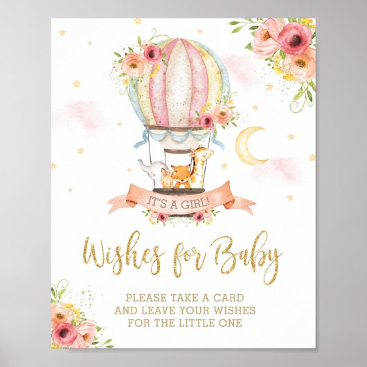シックな熱気球かわいい動物たちの願いベビー ポスター (正面)