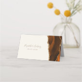 シックな燃えたオレンジ色の金ゴールドアゲートアイボリー結婚ズテーブル プレイスカード (裏面)