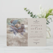シックな燃グラデーションえた水の色のフローラフォト結婚ズ 招待状 (スタンド正面)
