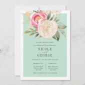 シックな牡丹金ゴールド結婚フラワーズリハーサルディナー 招待状 (正面)