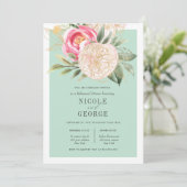 シックな牡丹金ゴールド結婚フラワーズリハーサルディナー 招待状 (スタンド正面)