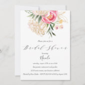 シックな牡丹金ゴールド結婚花のブライダルシャワー 招待状 (正面)