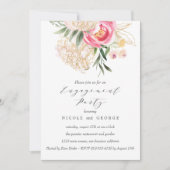 シックな牡丹金ゴールド結婚花の婚約パーティ 招待状 (正面)