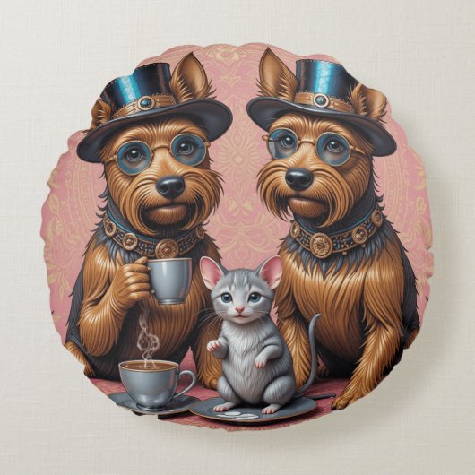 シックな犬仲間コットングレードA ラウンドクッション (正面)