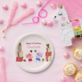 シックな猫とギフトピンク子供の誕生日パーティー ペーパープレート
