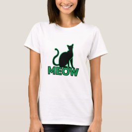シックな猫チャーム- GREEN MEOW CATシルエットT- Tシャツ