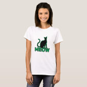 シックな猫チャーム- GREEN MEOW CATシルエットT- Tシャツ (正面フル)