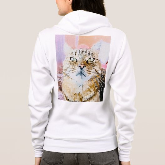 シックな猫フルジップフード付きスウェットシャツ – 猫スタイルon the Go パーカ (裏面)