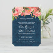 シックな珊瑚および濃紺の結婚式招待状 招待状 (スタンド正面)