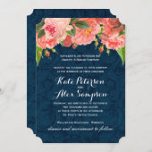 シックな珊瑚および濃紺の結婚式招待状 招待状 (正面/裏面)