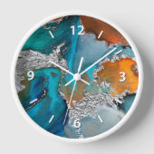 シックな瑪瑙の水色のシルバーターコイズオレンジ 壁時計 (正面)