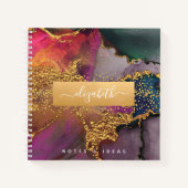 シックな瑪瑙の水色金ゴールド紫と青の正方形 ノートブック (正面)