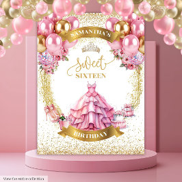 シックな甘い16バナーピンク金ゴールドバルーングリッター タペストリー