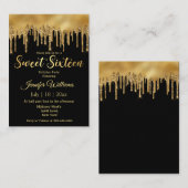 シックな甘い16ブラックゴールデン数々のドリップグリッター ノートカード (正面/裏面)