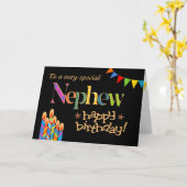 シックな甥のキャンドルとバンティングオンブラック誕生日 カード (黄色い花)