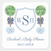 シックな男の赤ちゃんモノグラムボクウッド赤ちゃんシャワーの好意 スクエアシール (正面)