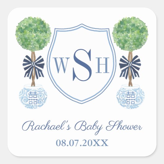 シックな男の赤ちゃんモノグラムボクウッド赤ちゃんシャワーの好意 スクエアシール (正面)
