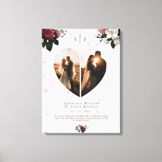 シックな白いハート形のカップル用カスタムフォト キャンバスプリント (正面)