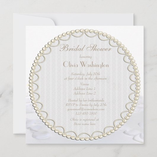 シックな白いバラの花束及び花びらのブライダルシャワー 招待状 (裏面)