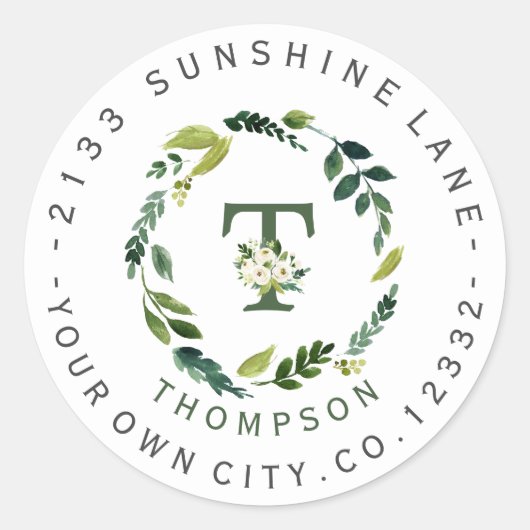 シックな白いフローラの葉の円形住所 シール (正面)