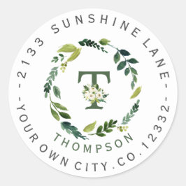 シックな白いフローラの葉の円形住所 シール