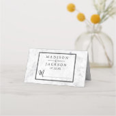 シックな白い大理石のテーブル番号座席名 プレイスカード (正面)