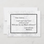 シックな白い大理石私のメイド・オブ・オーナー(花嫁付き添い人) 招待状 (裏面)