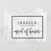シックな白い大理石私のメイド・オブ・オーナー(花嫁付き添い人) 招待状 (正面/裏面)