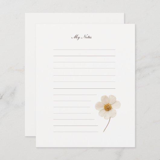 シックな白い押し花I並んだ文房具紙 (正面/裏面)