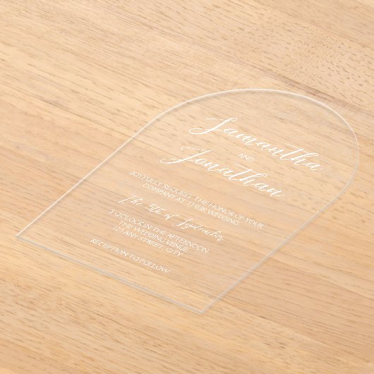 シックな白い書道スクリプトアー結婚チ アクリル招待状 (レイダウン)