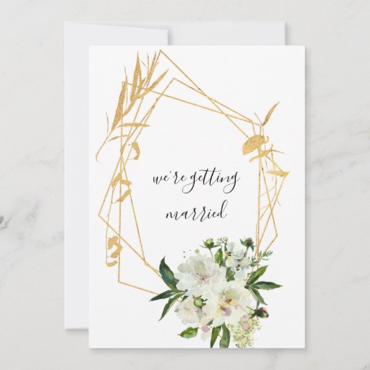 シックな白い牡丹金ゴールドテラリウム結婚フローラ 招待状 (裏面)