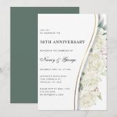 シックな白い花と葉の50回目結婚記念日 招待状 (正面/裏面)