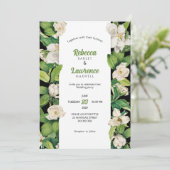 シックな白い花の緑の離れ結婚式招待状 招待状 (スタンド正面)
