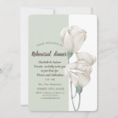 シックな白い花バラリハーサルディナー 招待状 (正面)