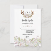 シックな白い花〔雄ジカの〕枝角手書きRSVP 出欠カード (正面)