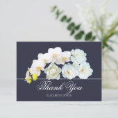 シックな白い蘭 薔薇 芍薬のボタニカルサンクスカード サンキューカード (スタンド正面)