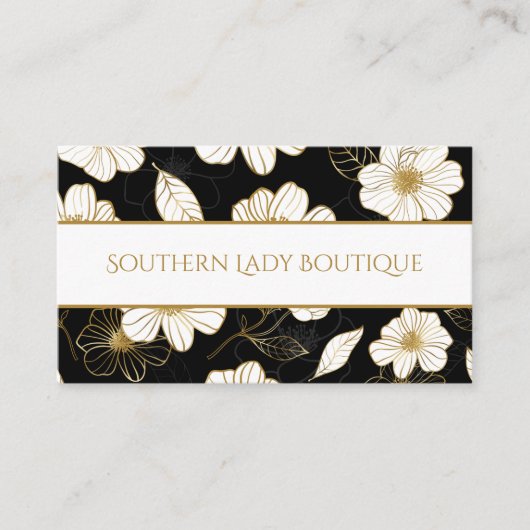 シックな白い金ゴールドの花オンブラック 名刺 (正面)