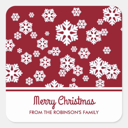 シックな白い雪片ダークレッドの北欧パターン スクエアシール (正面)