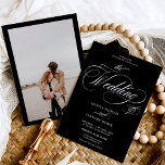 シックな白い黒い写真の書結婚跡 招待状<br><div class="desc">黒い写真エレガント書道の結婚式招待状にシックと白。美しいブラシ書道のスクリプトと。</div>